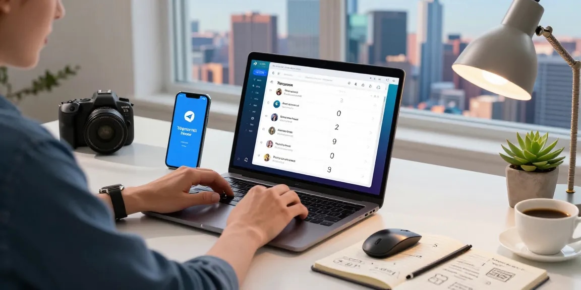 Using the Telegram Web Version on a sleek laptop in a modern workspace.
