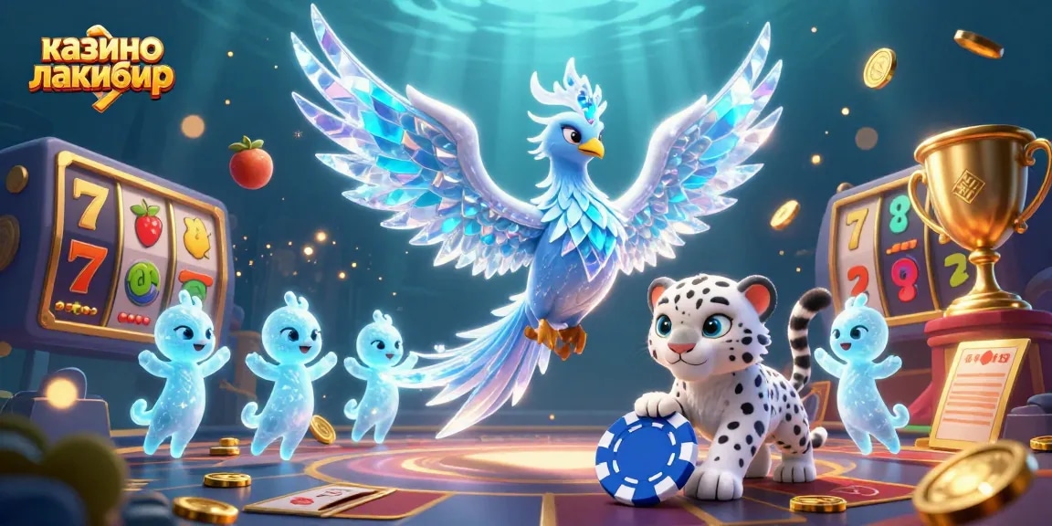 Experience the excitement at казино лакибир with a dynamic 3D illustration of luck and casino elements.