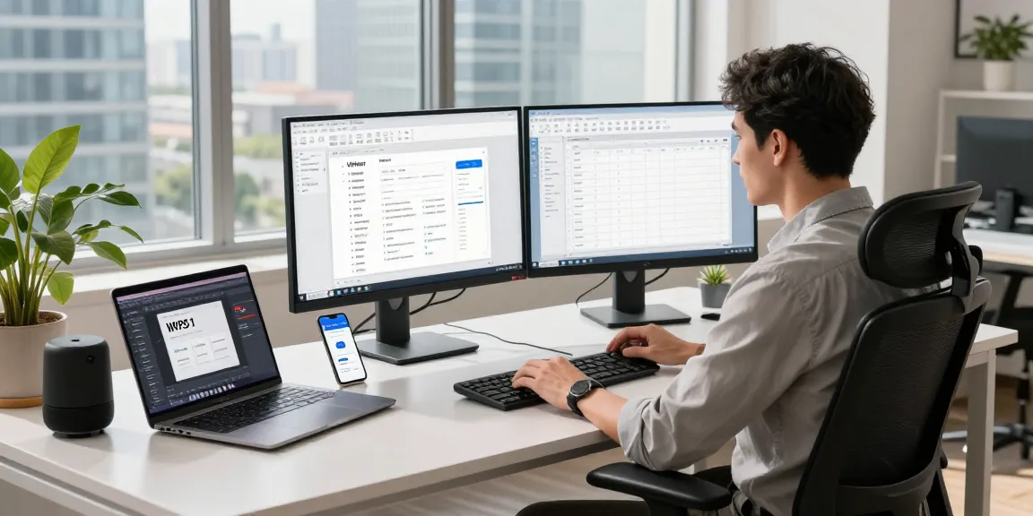 Dynamic office setup showcasing the WPS Official Website with advanced software applications in an inspiring workspace.