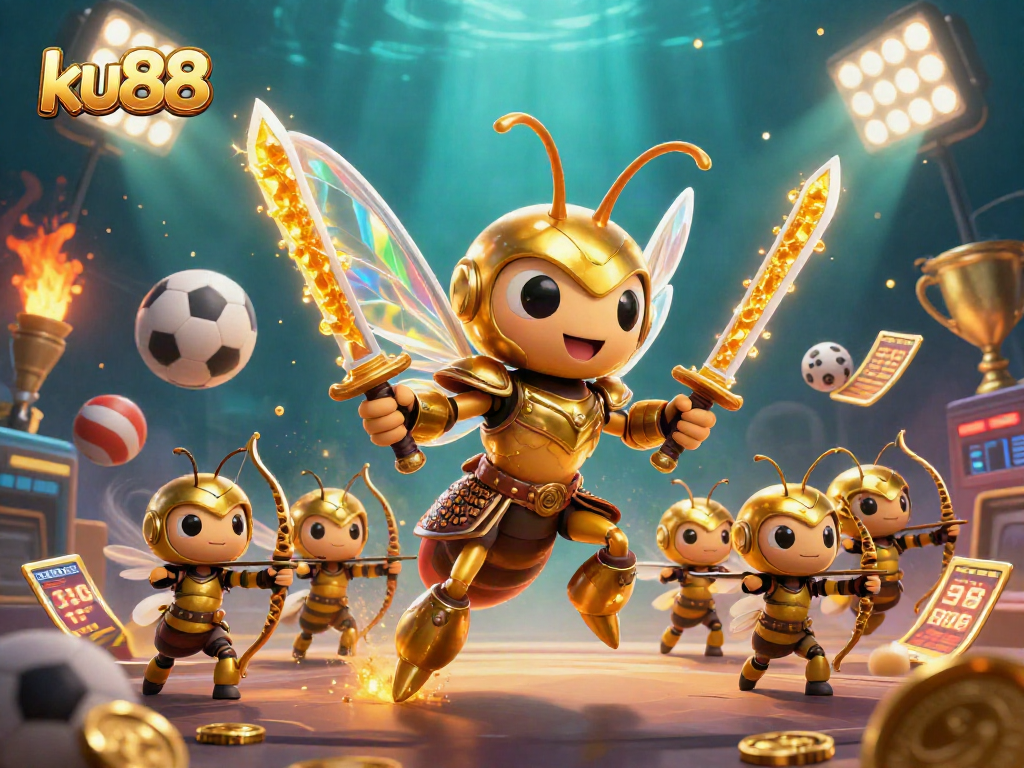 Wager exciting bets at ku88 with a golden hornet samurai warrior and dynamic sports elements