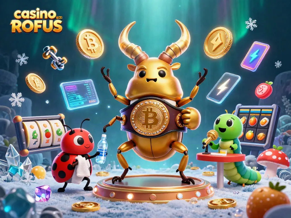 Spin the reels at a vibrant casino uden ROFUS featuring cartoon characters and digital elements.