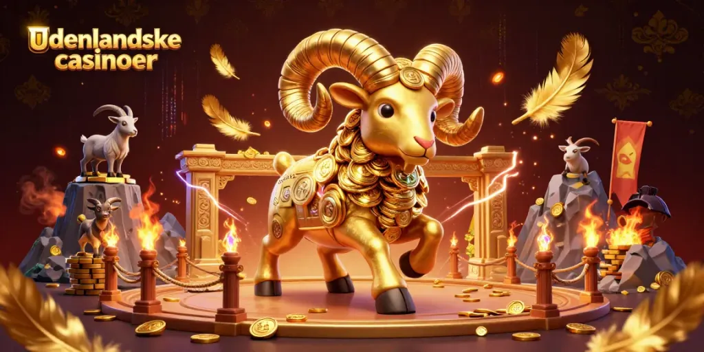 Win big at udenlandske casinoer with golden ram charging through a dramatic casino arena.