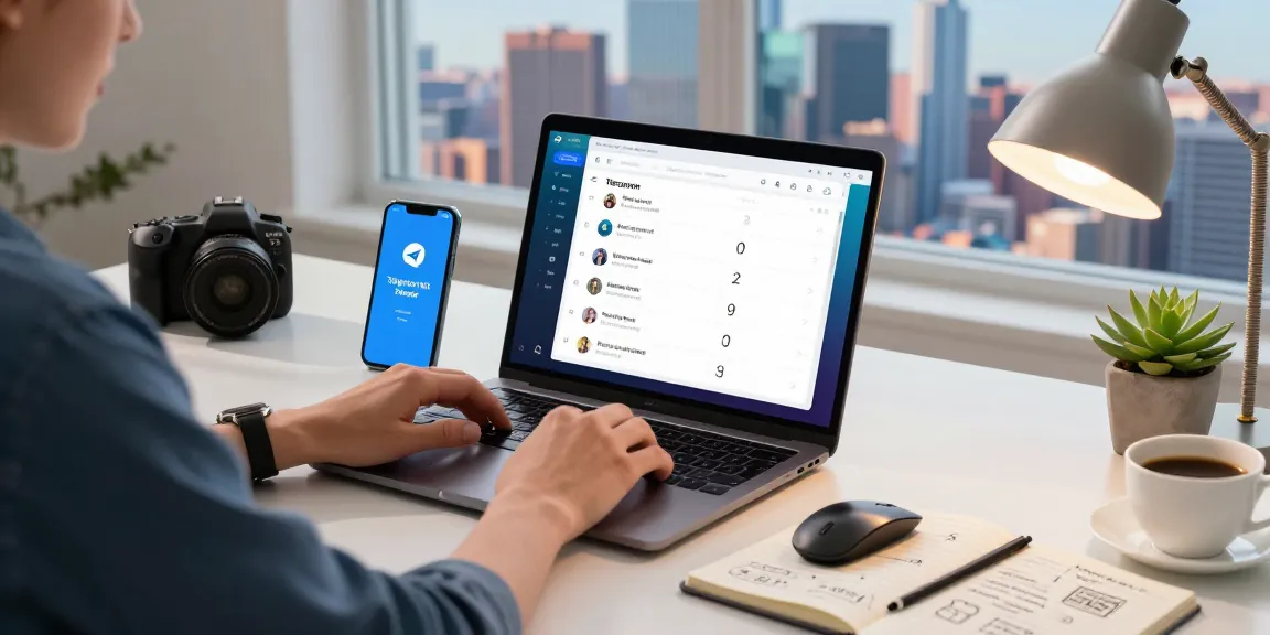 Using the Telegram Web Version on a sleek laptop in a modern workspace.