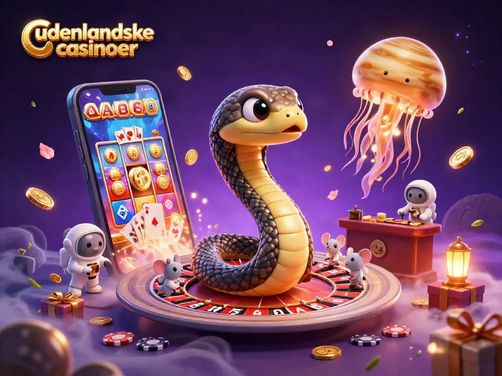 Engage with udenlandske casinoer as a Saturn ring snake forms a roulette wheel, surrounded by playful astronaut mice.