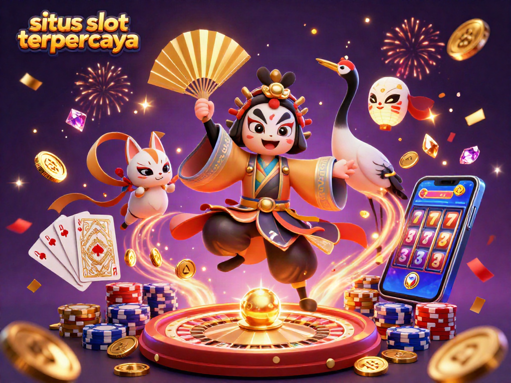 Engage with the exhilarating scene of situs slot terpercaya featuring vibrant characters and slot-themed elements.
