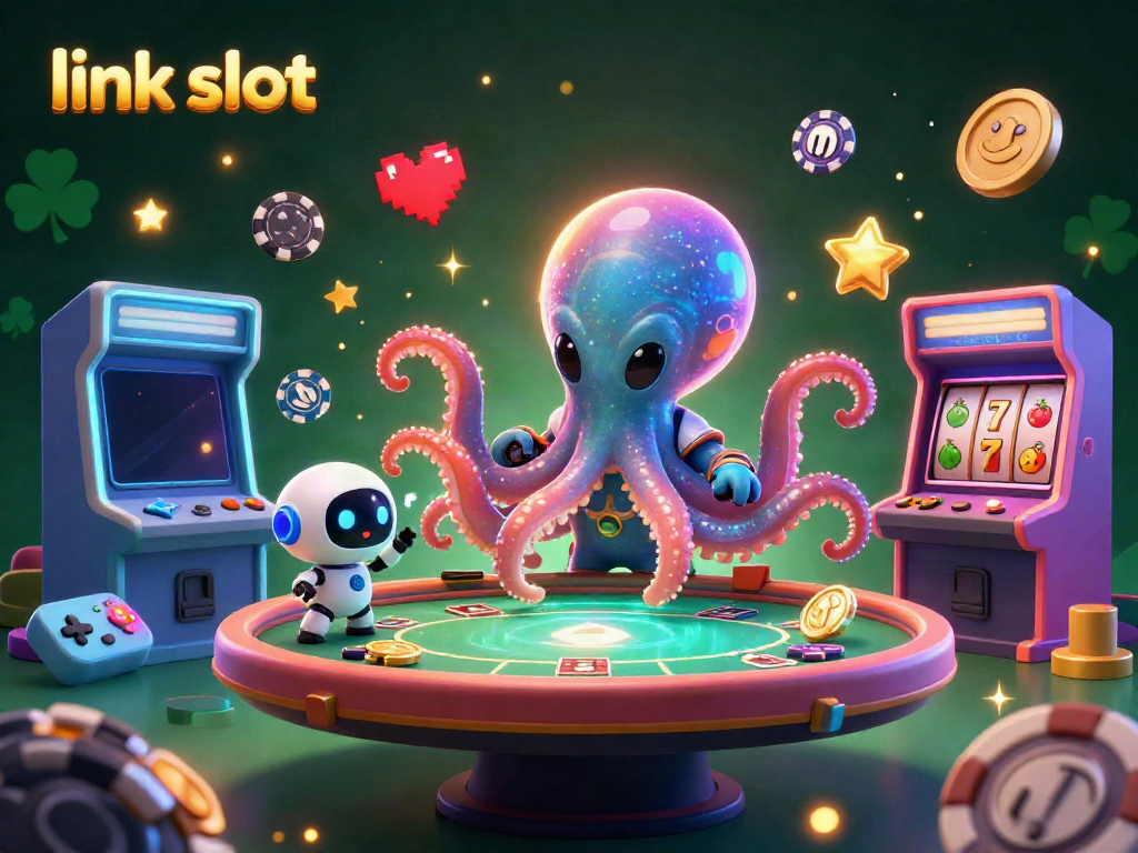 Engage with exciting link slot games featuring an alien octopus in a vibrant casino scene.