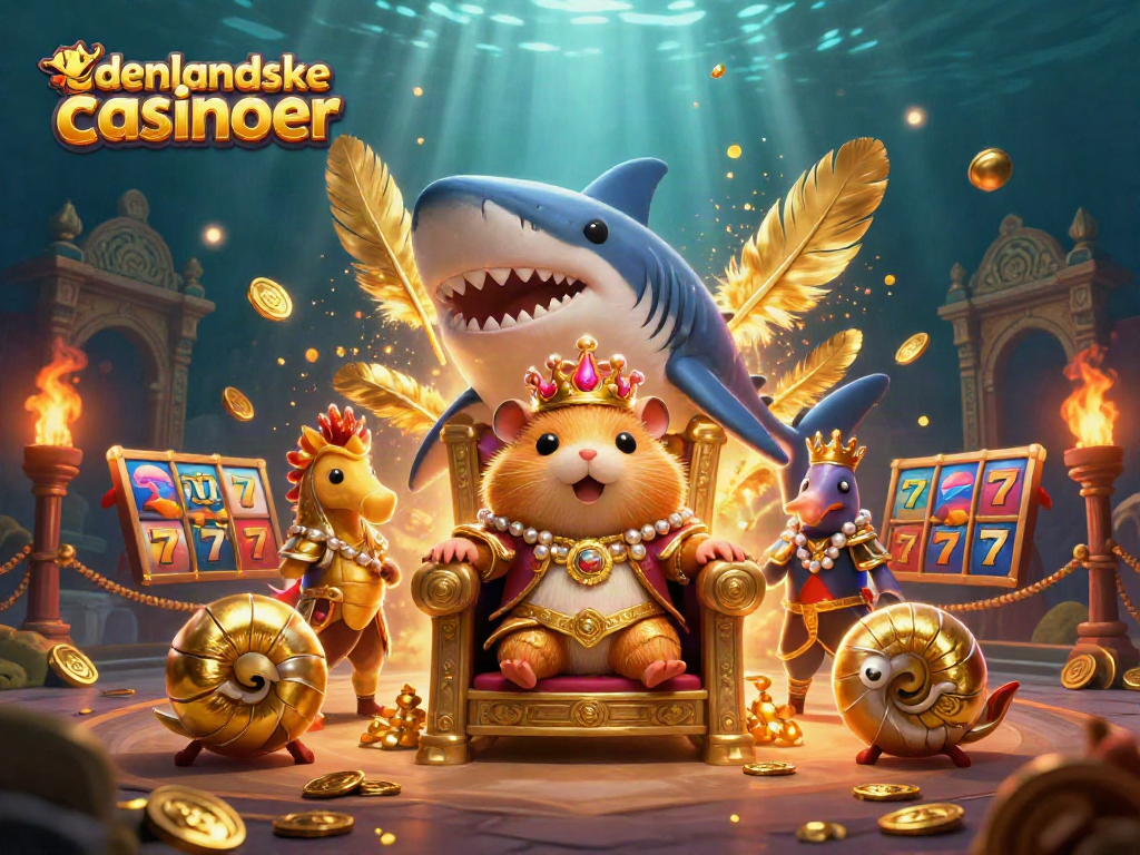 Engage with udenlandske casinoer through this vibrant casino-themed scene featuring a tiny golden hamster king.