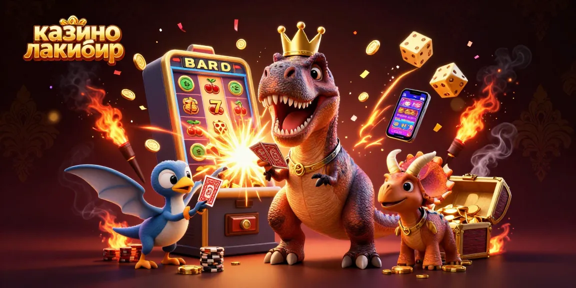 Engaging scene of casino fun featuring the T-Rex and friends showcasing казино лакибир and dynamic gaming elements during card play.